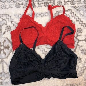 Aerie black and red lace bralette bundle